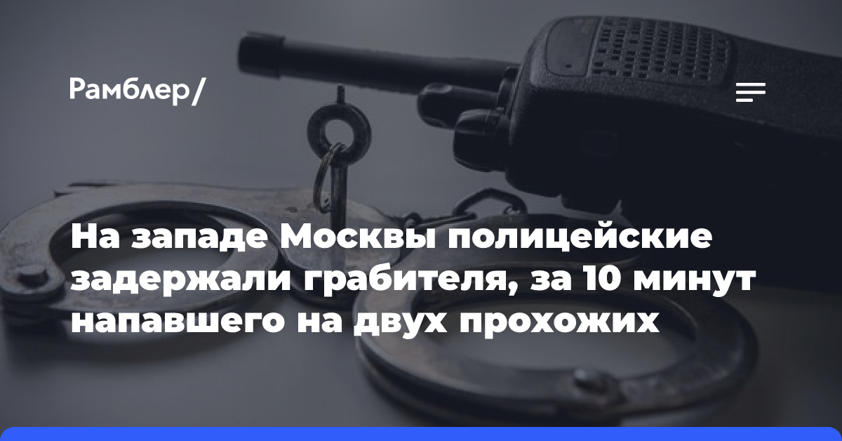 На западе Москвы полицейские задержали грабителя, за 10 минут напавшего на двух прохожих