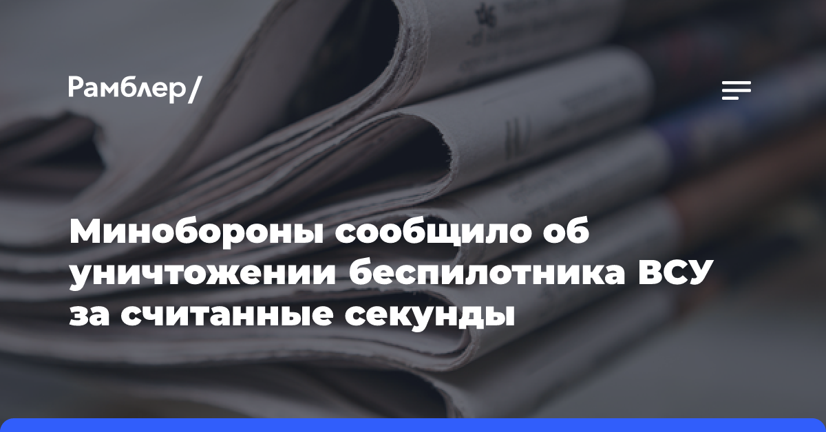 Минобороны сообщило об уничтожении беспилотника ВСУ за считанные секунды