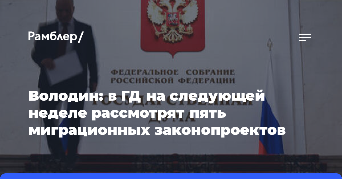 Володин: в ГД на следующей неделе рассмотрят пять миграционных законопроектов