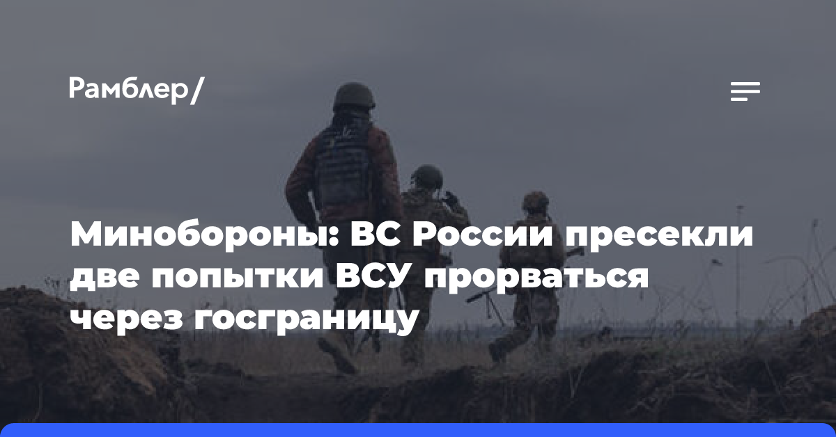 Минобороны: ВС России пресекли две попытки ВСУ прорваться через госграницу