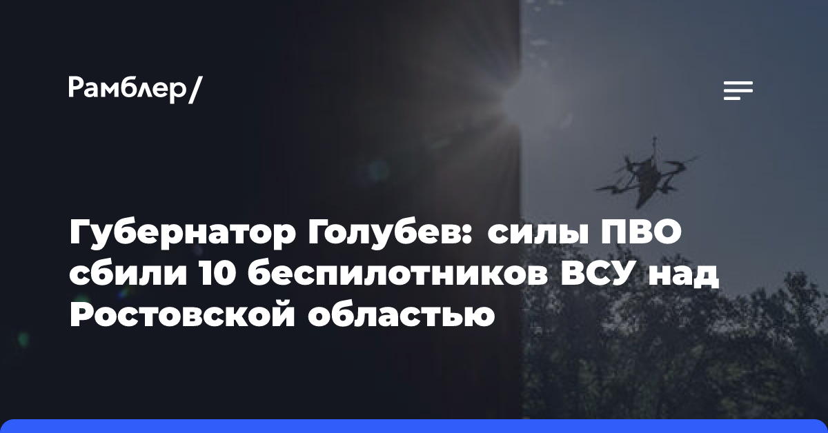 Губернатор Голубев: силы ПВО сбили 10 беспилотников ВСУ над Ростовской областью