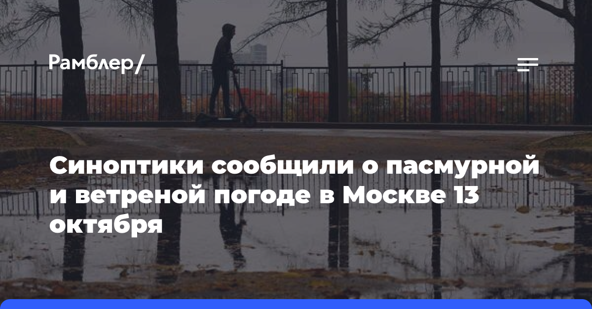 Синоптики сообщили о пасмурной и ветреной погоде в Москве 13 октября