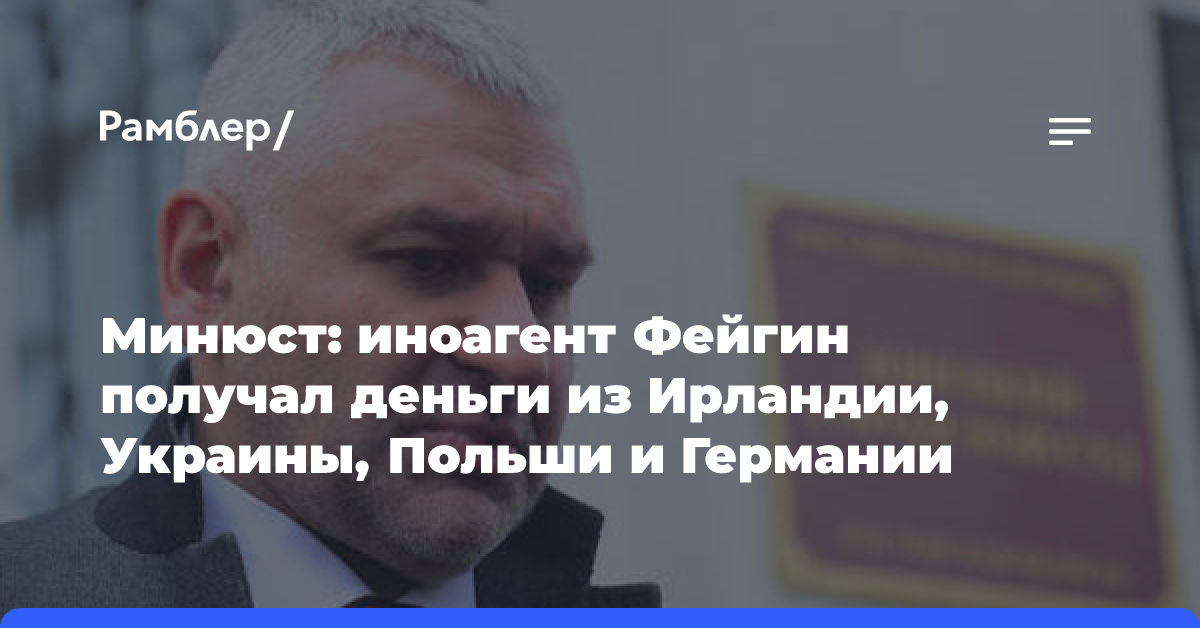 Минюст: иноагент Фейгин получал деньги из Ирландии, Украины, Польши и Германии