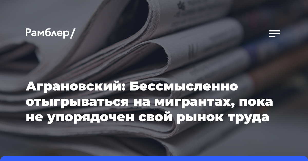 Аграновский: Бессмысленно отыгрываться на мигрантах, пока не упорядочен свой рынок труда