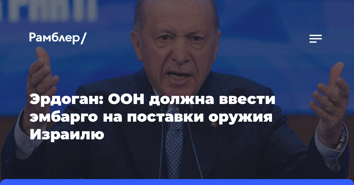 Эрдоган: ООН должна ввести эмбарго на поставки оружия Израилю