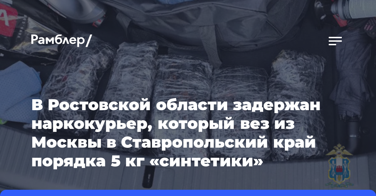 В Ростовской области задержан наркокурьер, который вез из Москвы в Ставропольский край порядка 5 кг «синтетики»