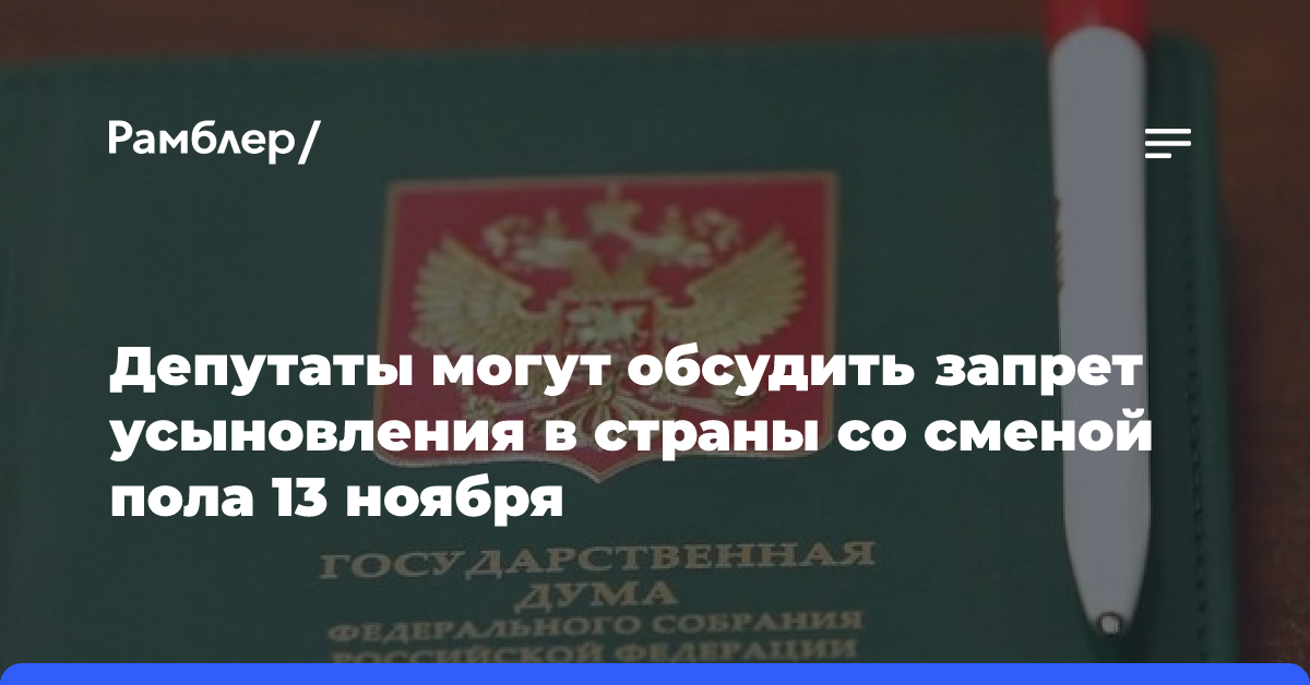 Депутаты могут обсудить запрет усыновления в страны со сменой пола 13 ноября