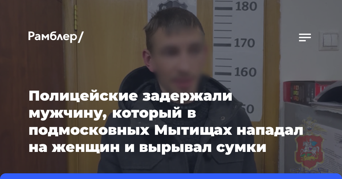 Полицейские задержали мужчину, который нападал на жительниц подмосковных Мытищ и вырывал у них сумки