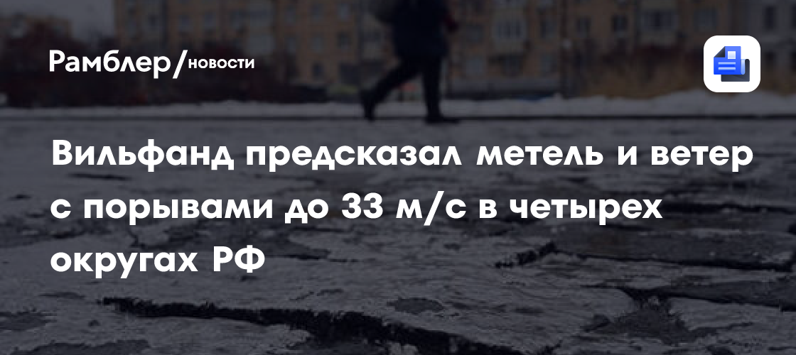 Вильфанд предсказал метель и ветер с порывами до 33 м/с в четырех округах РФ