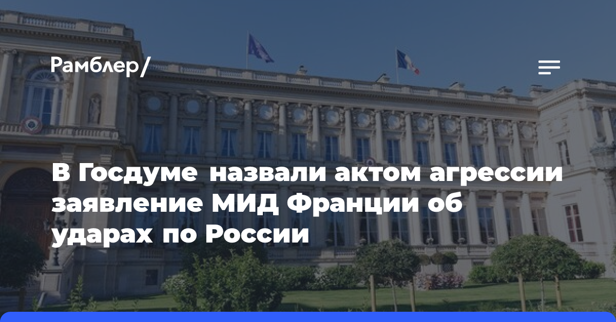 Депутат Белик: заявление МИД Франции об ударах по РФ является актом агрессии