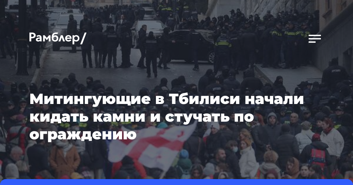 Митингующие в Тбилиси начали кидать камни и стучать по ограждению