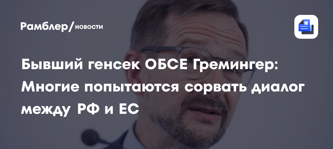 Бывший генсек ОБСЕ Гремингер: Многие попытаются сорвать диалог между РФ и ЕС