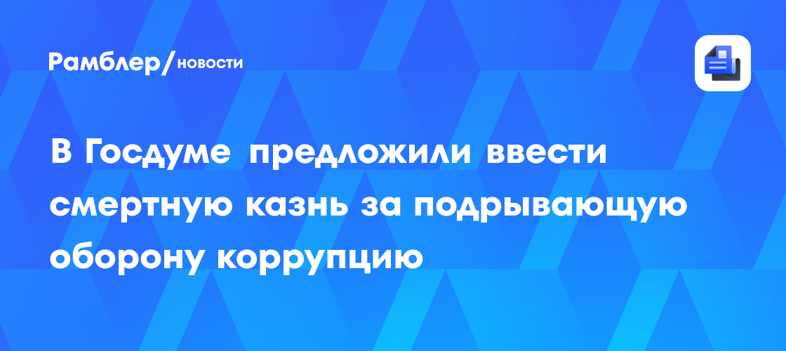 В Госдуме предложили ввести смертную казнь за подрывающую оборону коррупцию