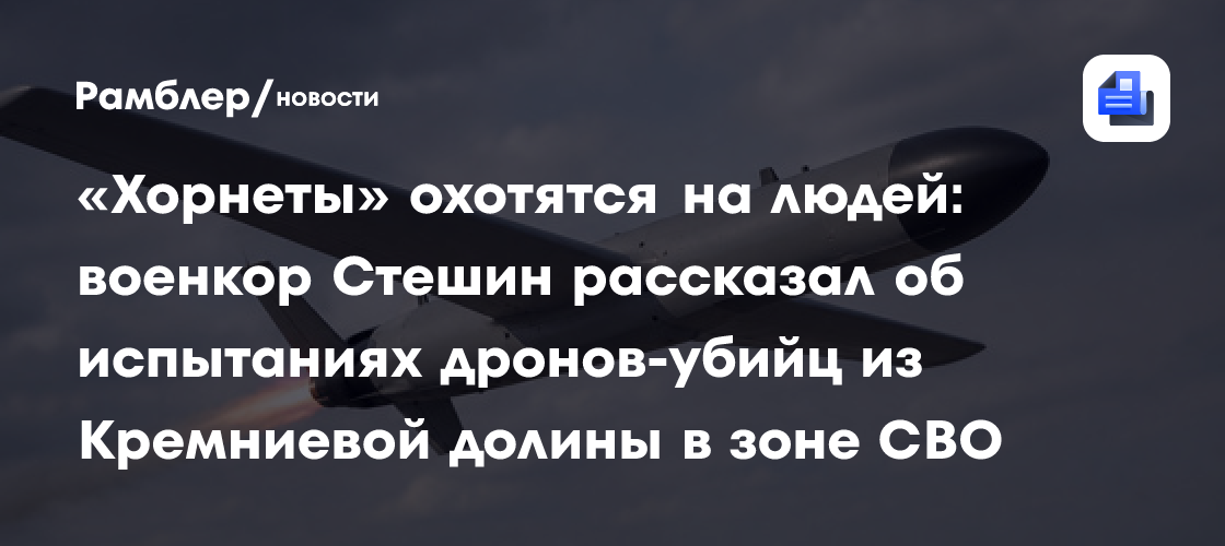 «Хорнеты» охотятся на людей: военкор Стешин рассказал об испытаниях дронов-убийц из Кремниевой долины в зоне СВО