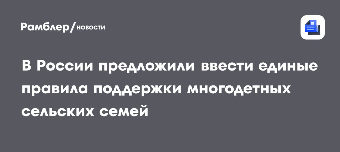 В России предложили ввести единые правила поддержки многодетных сельских семей
